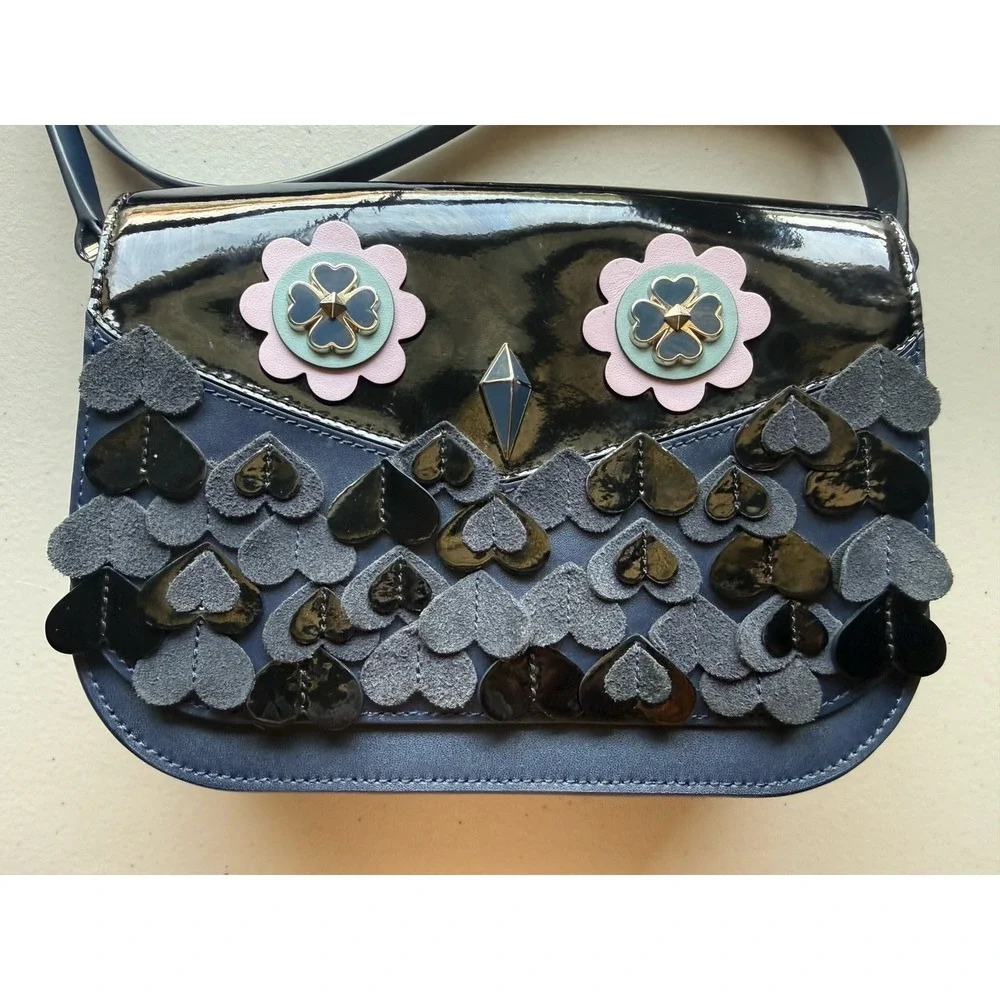 Kate Spade Zibbi Medium Flap Shoulder Bag Nightcap Floral Hearts Crossbody